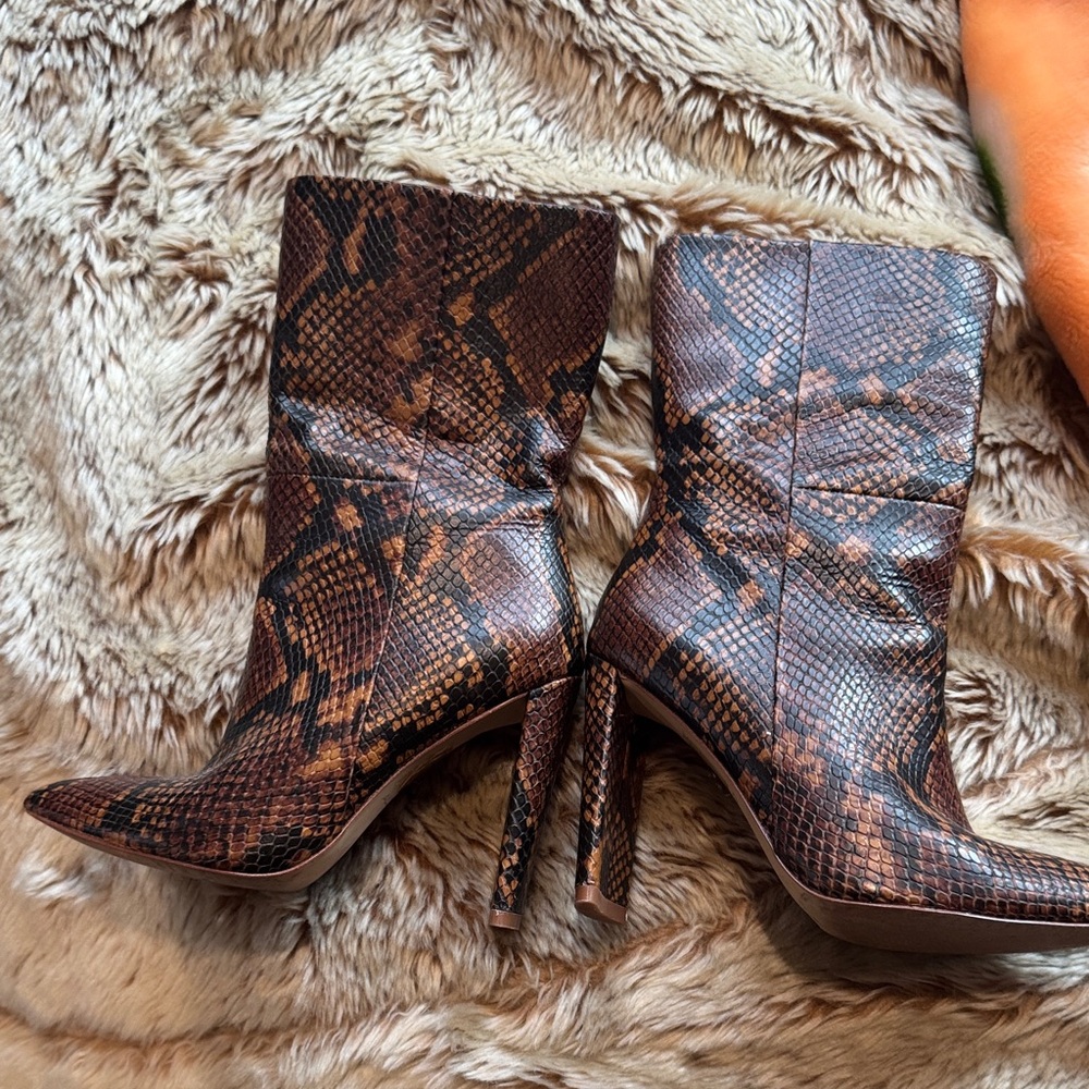 Aldo Brown Snakeskin Heeled Boots